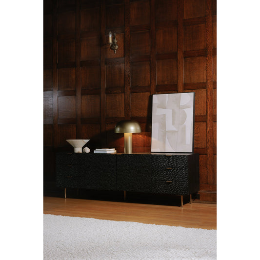 Breu Sideboard by Moe's Home Collection in black. Made from solid oak, oak veneer over plywood, antique-gold iron handles in a transitional style.
