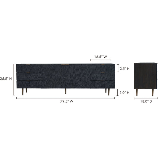 Breu Sideboard by Moe's Home Collection in black. Made from solid oak, oak veneer over plywood, antique-gold iron handles in a transitional style.