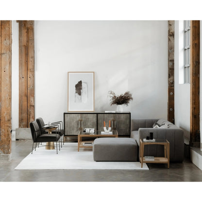 Harrington Coffee Table by Moe's Home Collection in natural. Made from solid oak frame, tempered glass top, natural cane shelf in a cottage & farmhouse style.