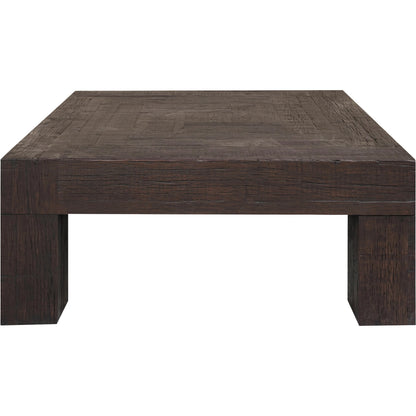 Evander Square Coffee Table by Moe's Home Collection in rustic brown. Made from solid reclaimed oak, plywood support in a modern style.