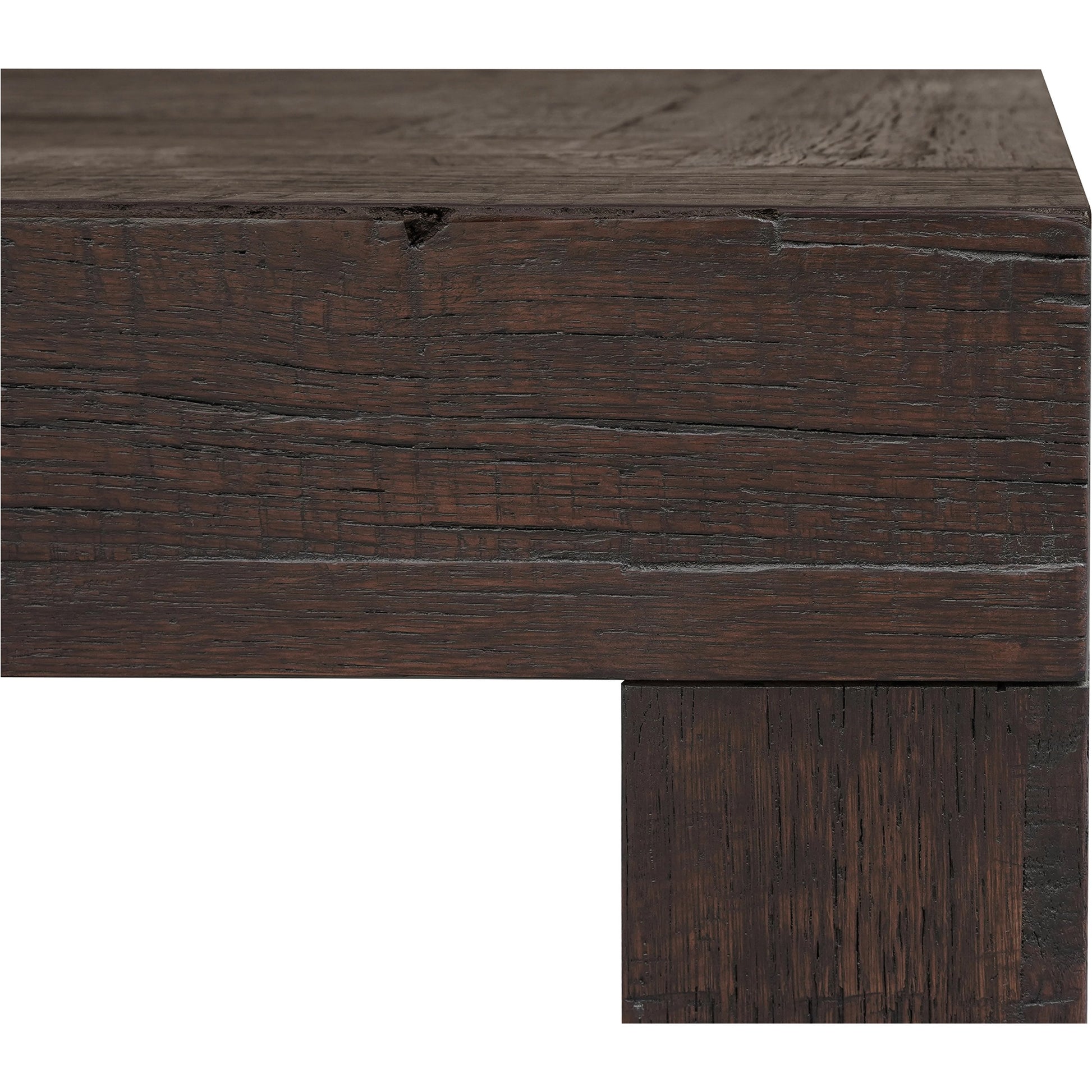 Evander Square Coffee Table by Moe's Home Collection in rustic brown. Made from solid reclaimed oak, plywood support in a modern style.