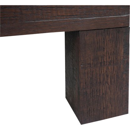 Evander Square Coffee Table by Moe's Home Collection in rustic brown. Made from solid reclaimed oak, plywood support in a modern style.