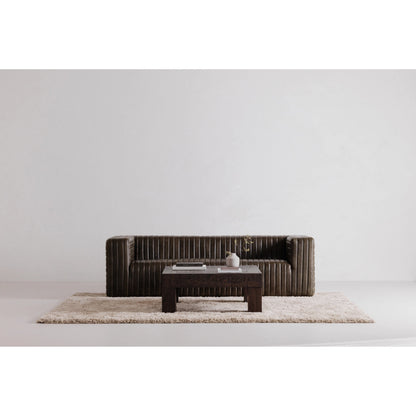 Evander Square Coffee Table by Moe's Home Collection in rustic brown. Made from solid reclaimed oak, plywood support in a modern style.