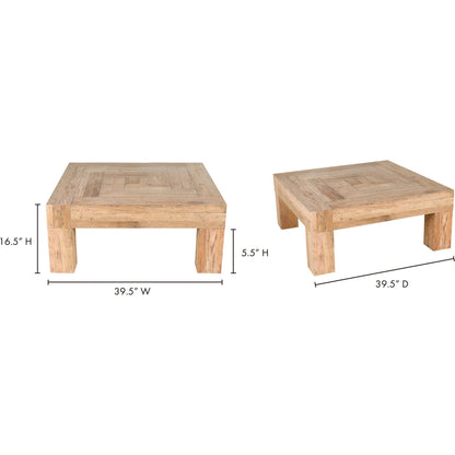 Evander Table Aged Oak by Moe's Home Collection in natural. Made from solid reclaimed oak frame, oak veneer over plywood in a rustic style.