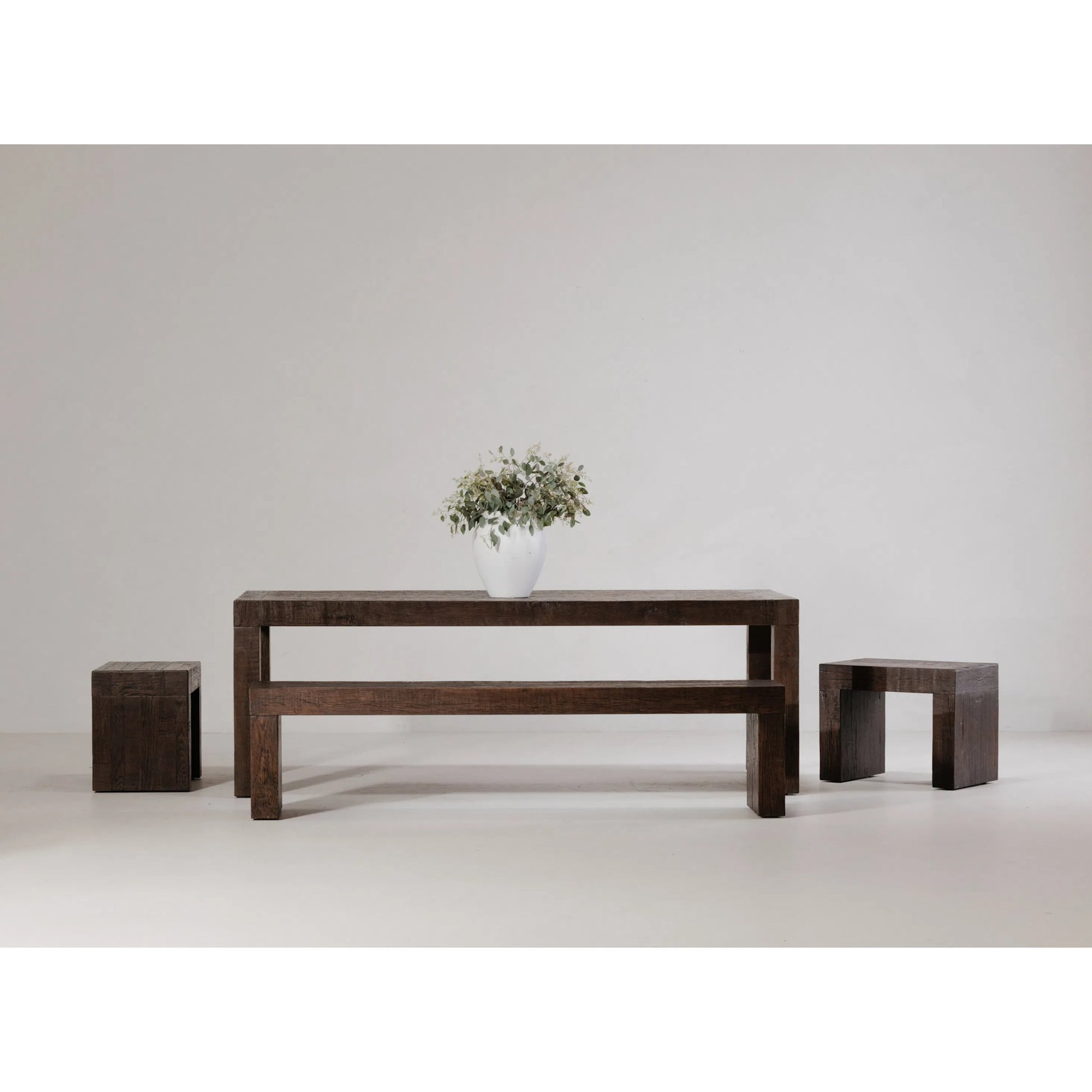 Evander Dining Bench by Moe's Home Collection in rustic brown. Made from solid reclaimed oak, plywood support in a modern style.