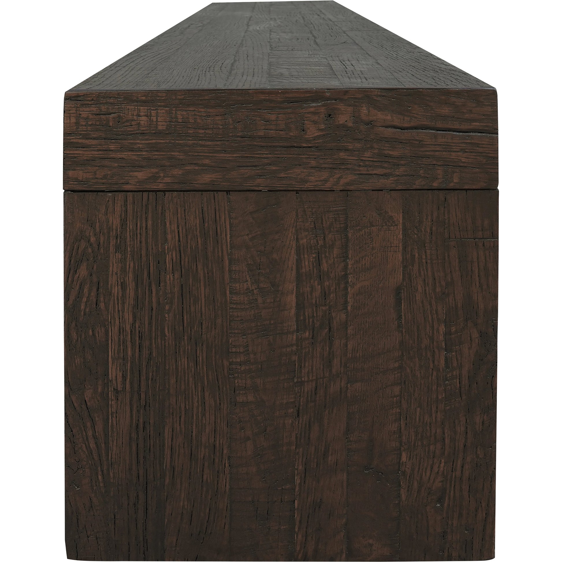 Evander Dining Bench by Moe's Home Collection in rustic brown. Made from solid reclaimed oak, plywood support in a modern style.