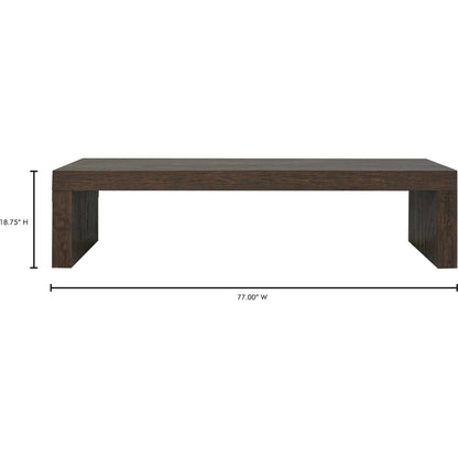 Evander Dining Bench by Moe's Home Collection in rustic brown. Made from solid reclaimed oak, plywood support in a modern style.