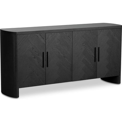 William Sideboard by Moe's Home Collection in black. Made from oak veneer over mdf, metal handle in a modern style.