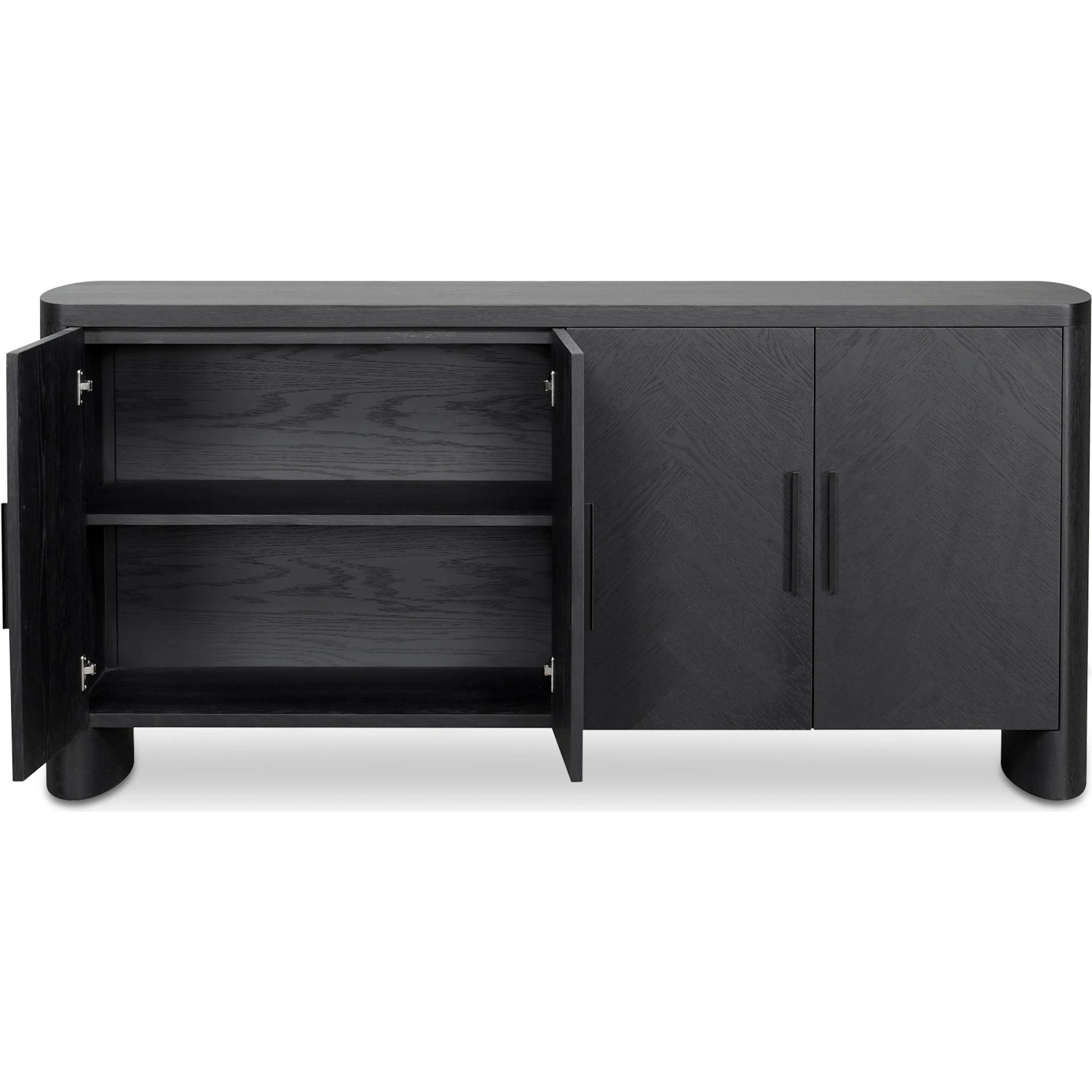 William Sideboard by Moe's Home Collection in black. Made from oak veneer over mdf, metal handle in a modern style.