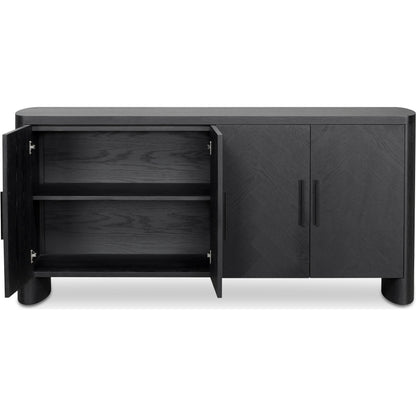 William Sideboard by Moe's Home Collection in black. Made from oak veneer over mdf, metal handle in a modern style.