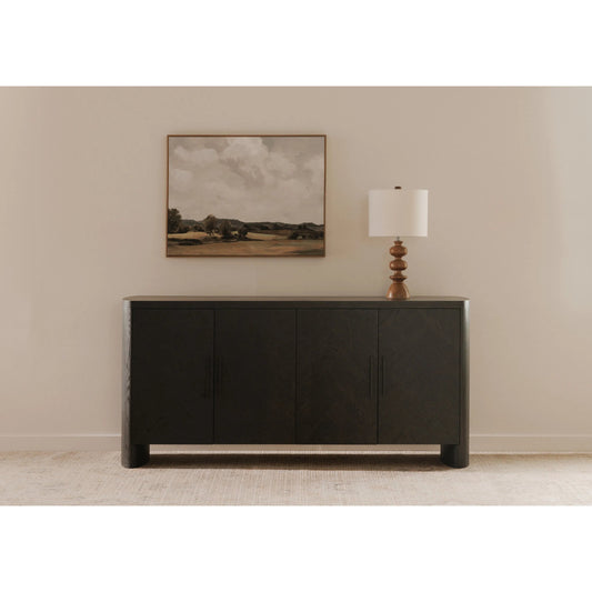 William Sideboard by Moe's Home Collection in black. Made from oak veneer over mdf, metal handle in a unique style.