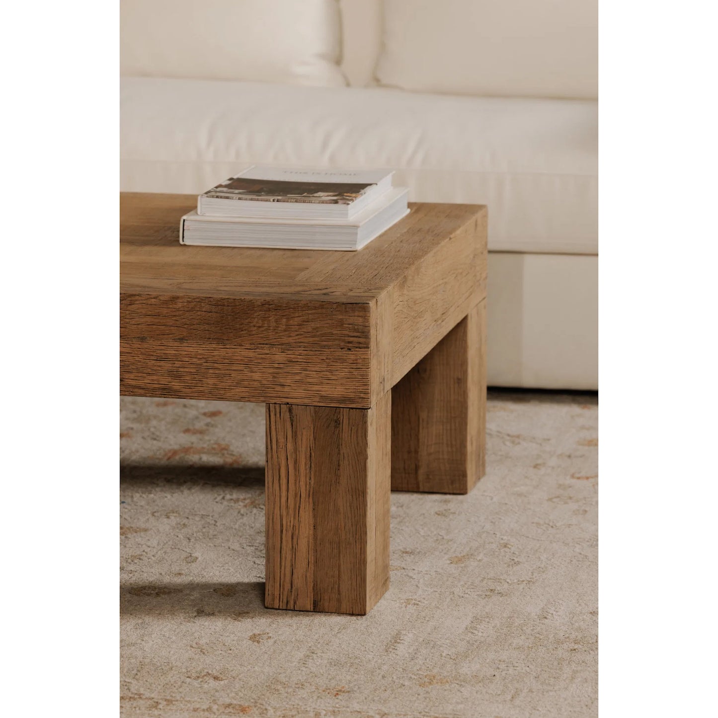 008 SI-2368014 | Lifestyle | Evander Coffee Table by Moe's Home Collection in aged oak. Made from reclaimed oak, plywood in a transitional style.
