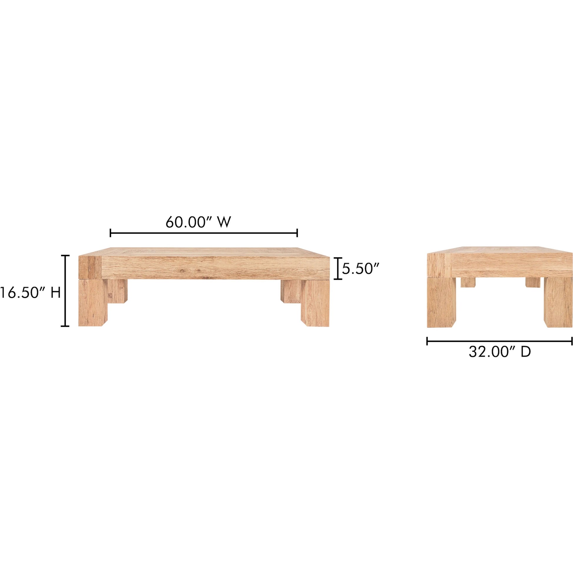 Evander Coffee Table by Moe's Home Collection in aged oak. Made from reclaimed oak, plywood in a transitional style.