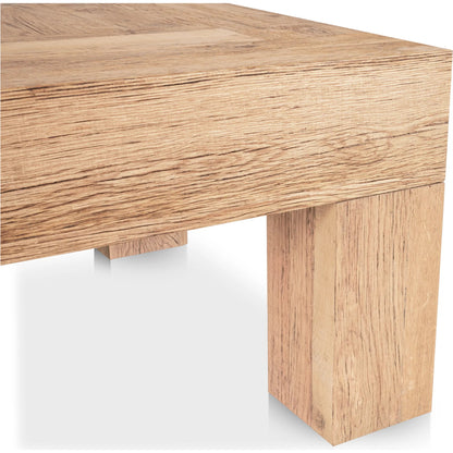 Evander Coffee Table by Moe's Home Collection in aged oak. Made from reclaimed oak, plywood in a transitional style.