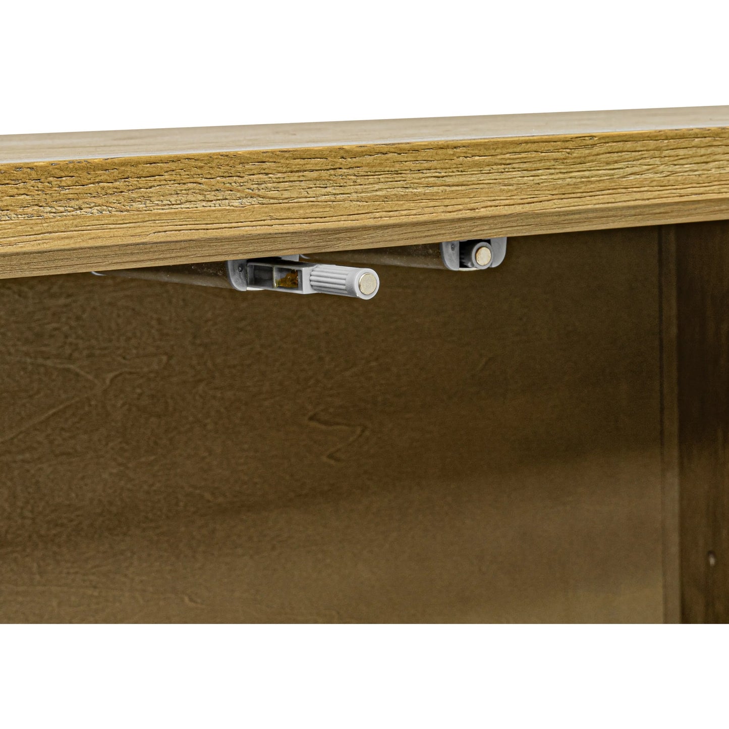 013 SI-2441497 | Closeup | Marcelle Sideboard by Moe's Home Collection in white, natural. Made from shagreen patterned polyurethane, solid oak frame, oak veneer over mdf top, side, metal in a modern style.