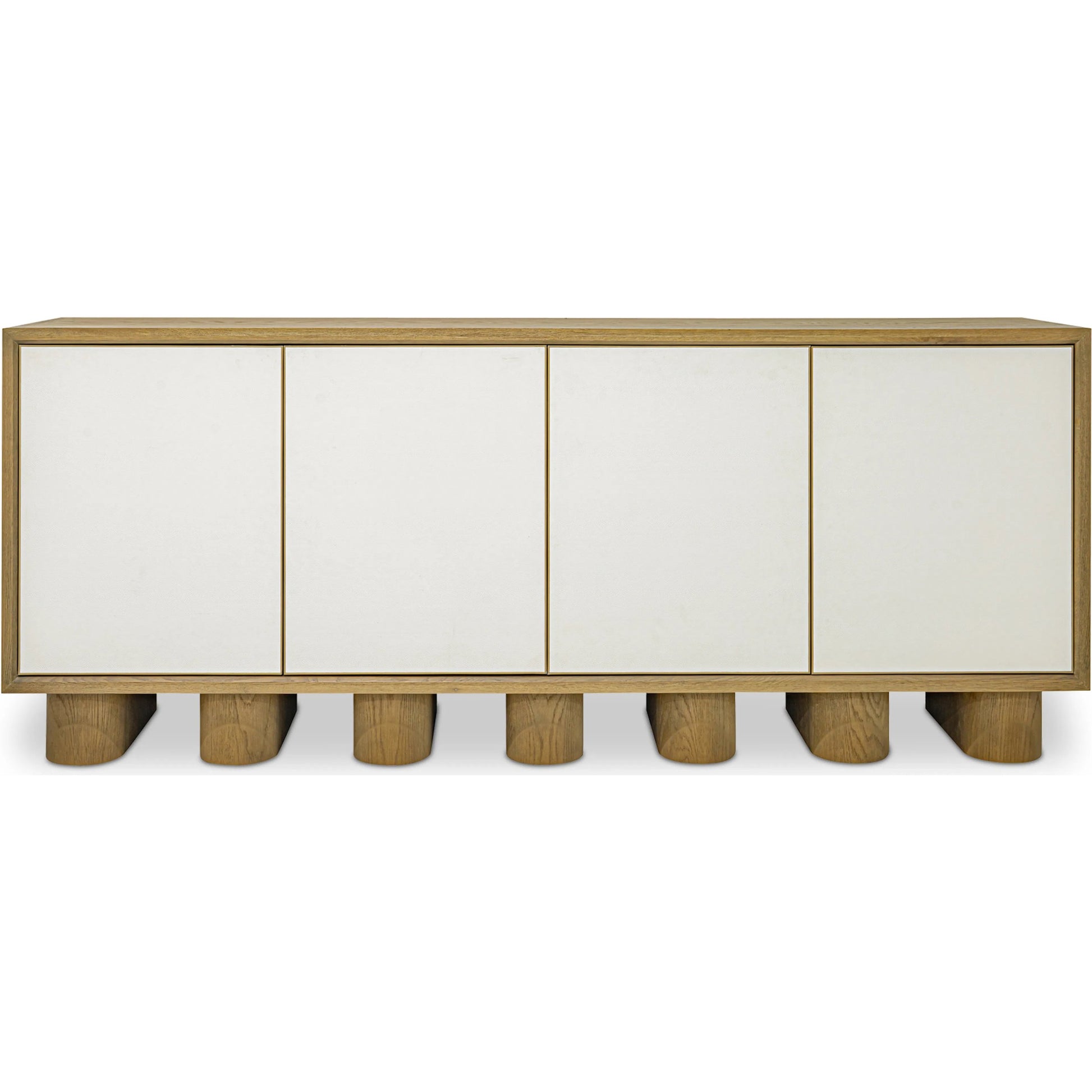 Marcelle Sideboard by Moe's Home Collection in white, natural. Made from shagreen patterned polyurethane, solid oak frame, oak veneer over mdf top, side, metal in a modern style.