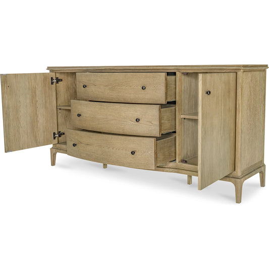 Sadie Sideboard by Moe's Home Collection in brown. Made from solid oak frame, oak veneer over plywood top, side, oak veneer drawer interior in a unique style.