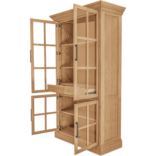 Raymond Tall Cabinet by Moe's Home Collection in natural. Made from oak on frame, oak veneer on side, top, glass on the door in a unique style.