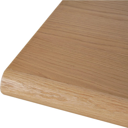 Madison Dining Table by Moe's Home Collection in natural oak. Made from solid oak tabletop, base edge, oak veneer over plywood tabletop, metal in a transitional style.