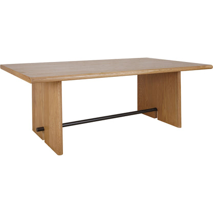 Madison Dining Table by Moe's Home Collection in natural oak. Made from solid oak tabletop, base edge, oak veneer over plywood tabletop, metal in a transitional style.