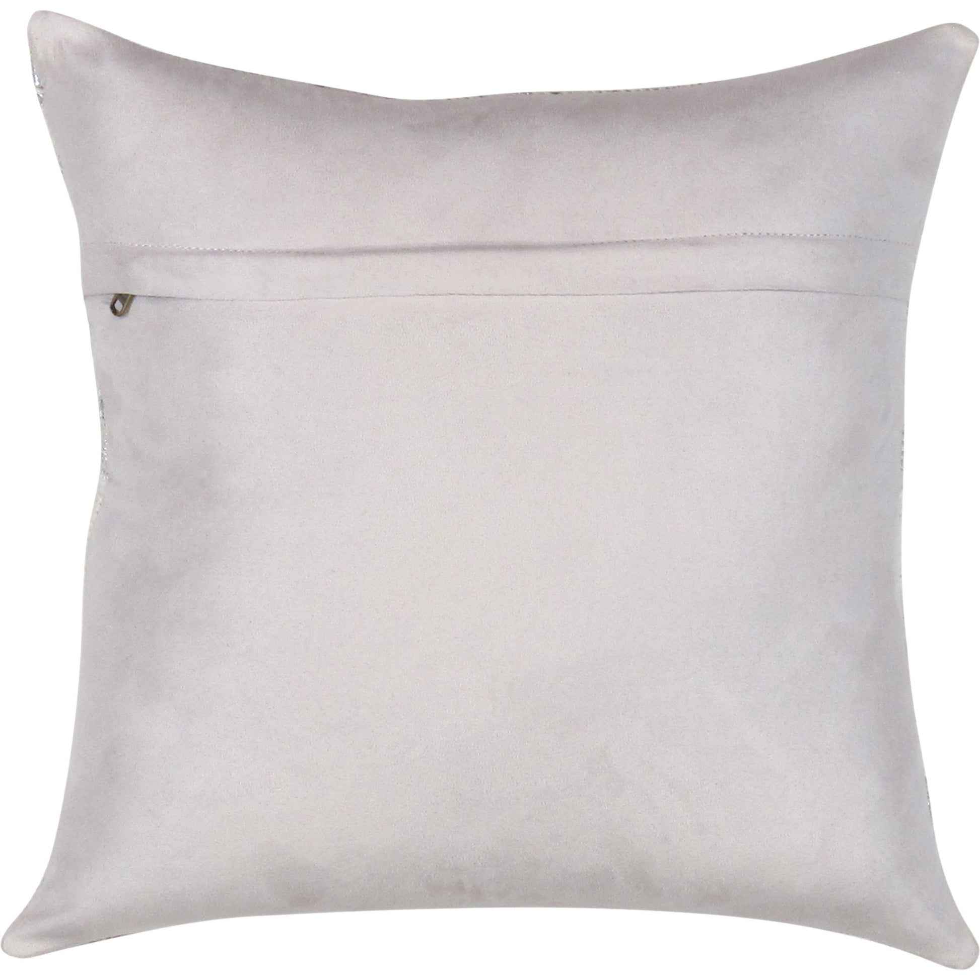Safari Geometric Cowhide 17" Decorative Throw Pillow by Pasargad Home in silver. Made from cowhide in a modern style.