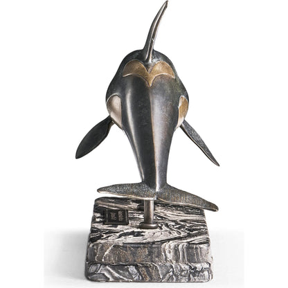 Killer Whale Bronze Statue with Marble Base by Jonathan Charles in dark rustic waxed bronze. Made from main brass in a unique style.