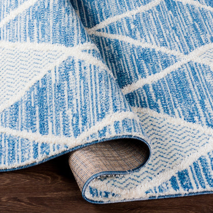 Valencia VLC-2302 Indoor/Outdoor Rug by Livabliss in dark blue, light blue, cream. Made from 70% polyester, 30% polypropylene in a modern style.