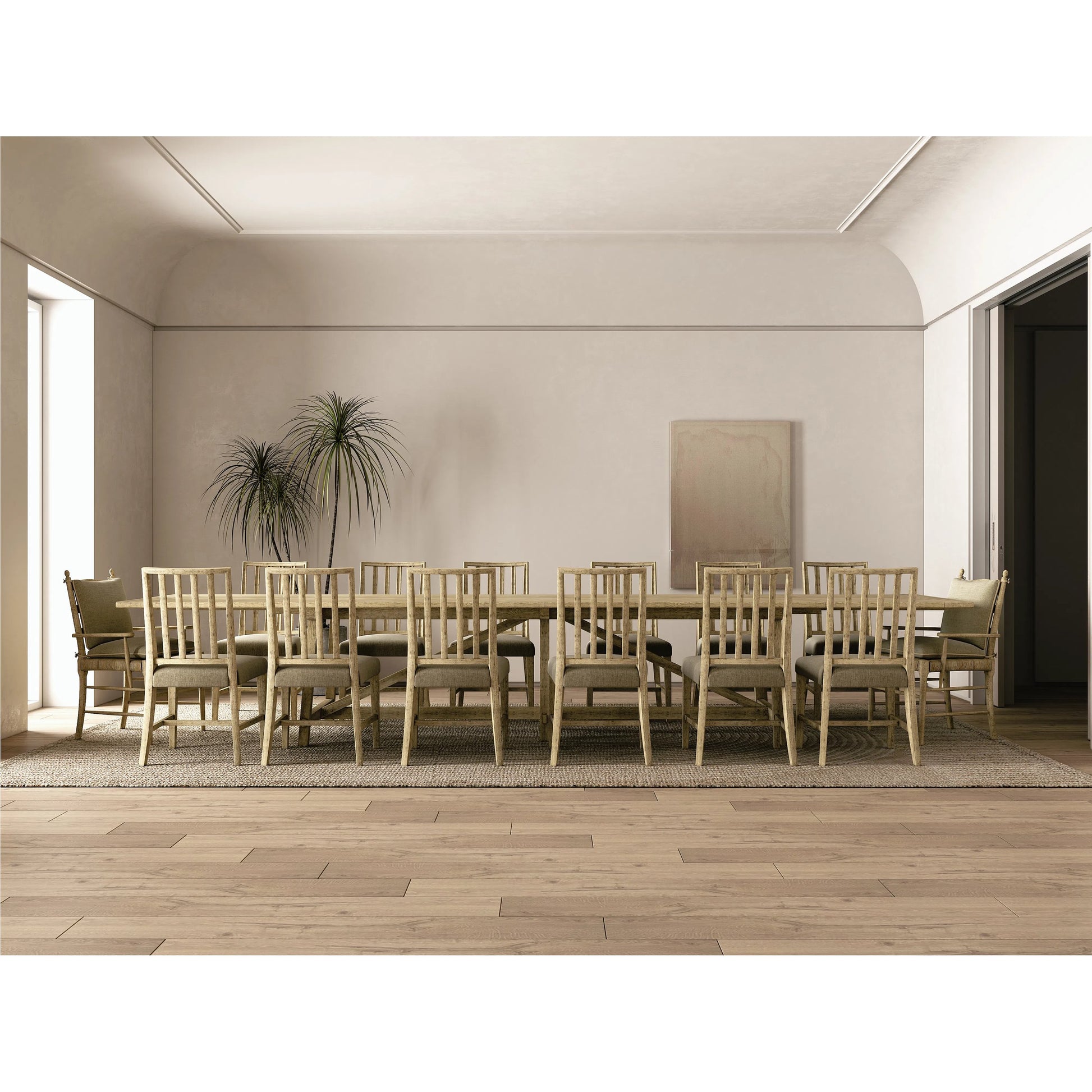 Timeless Sidereal French Laundry Dining Table 125" by Jonathan Charles. Made from oak in a modern style.