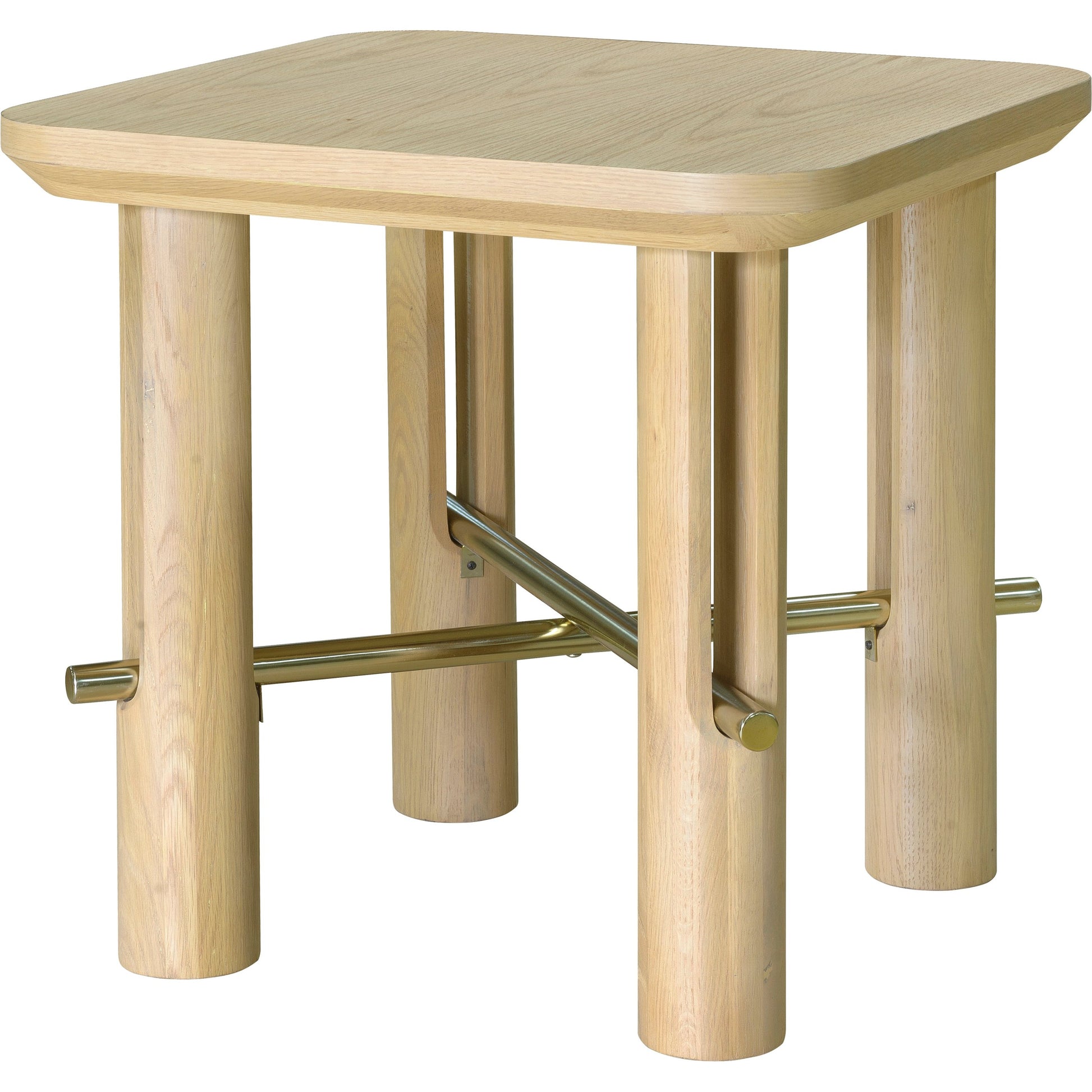 Valdo End Table by Surya in clear, metallic brass and wood finish. Made from top: oak, base: metal in a modern style.