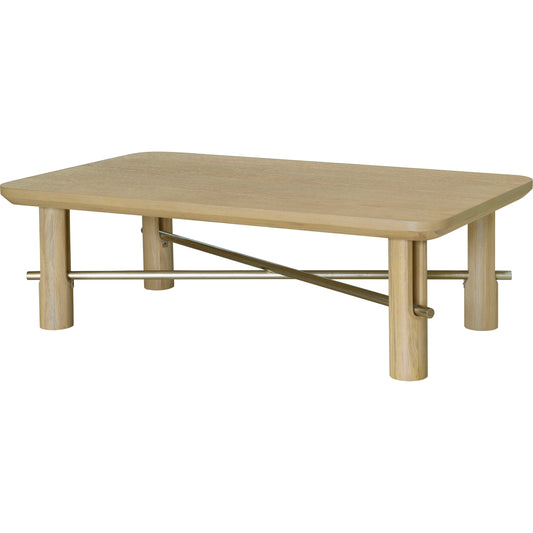 Valdo Coffee Table by Surya in top: wood, base: metallic - brass and wood finish. Made from top: oak, base: metal in a modern style.
