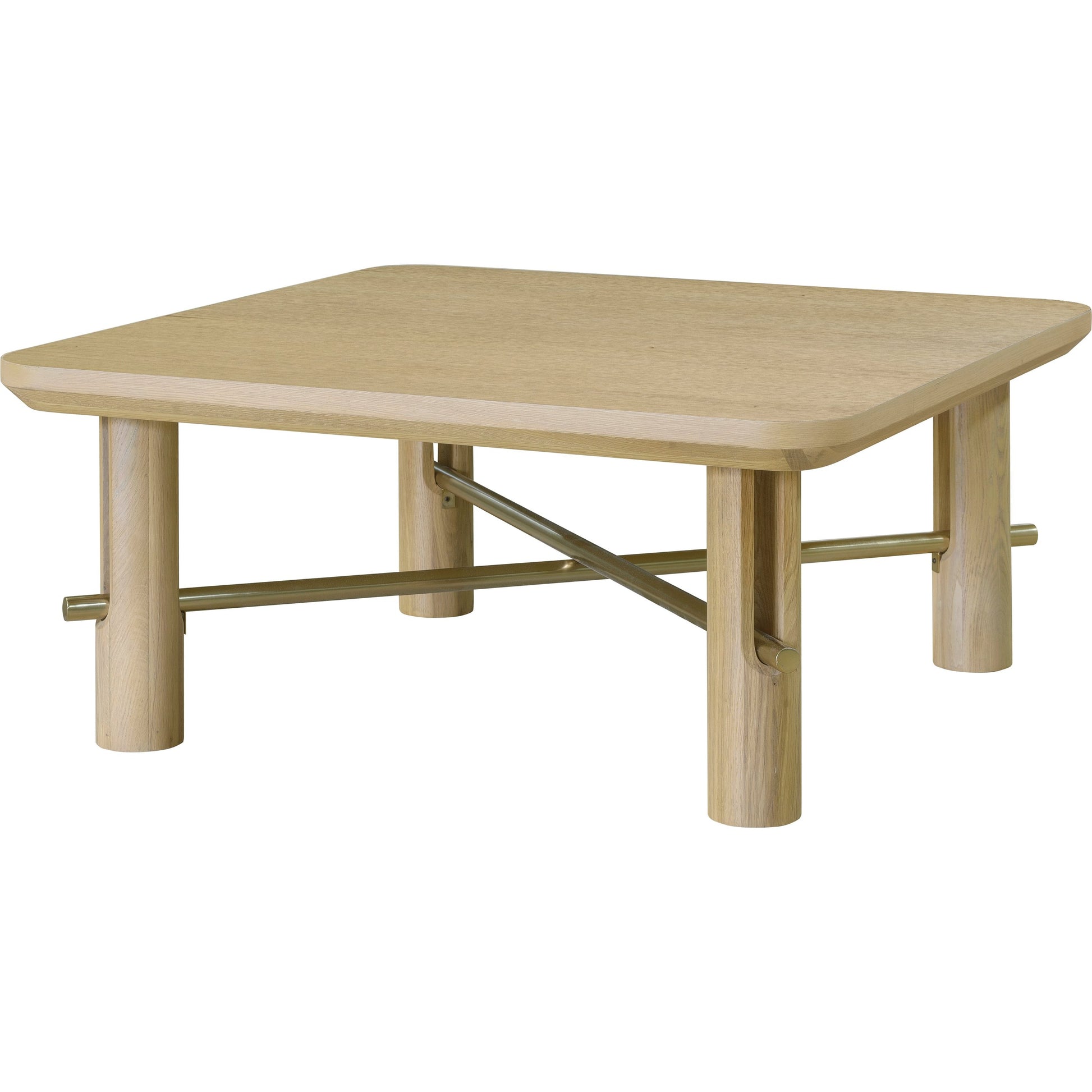 Valdo Coffee Table by Surya in clear, metallic brass and wood finish. Made from top: oak, base: metal in a modern style.