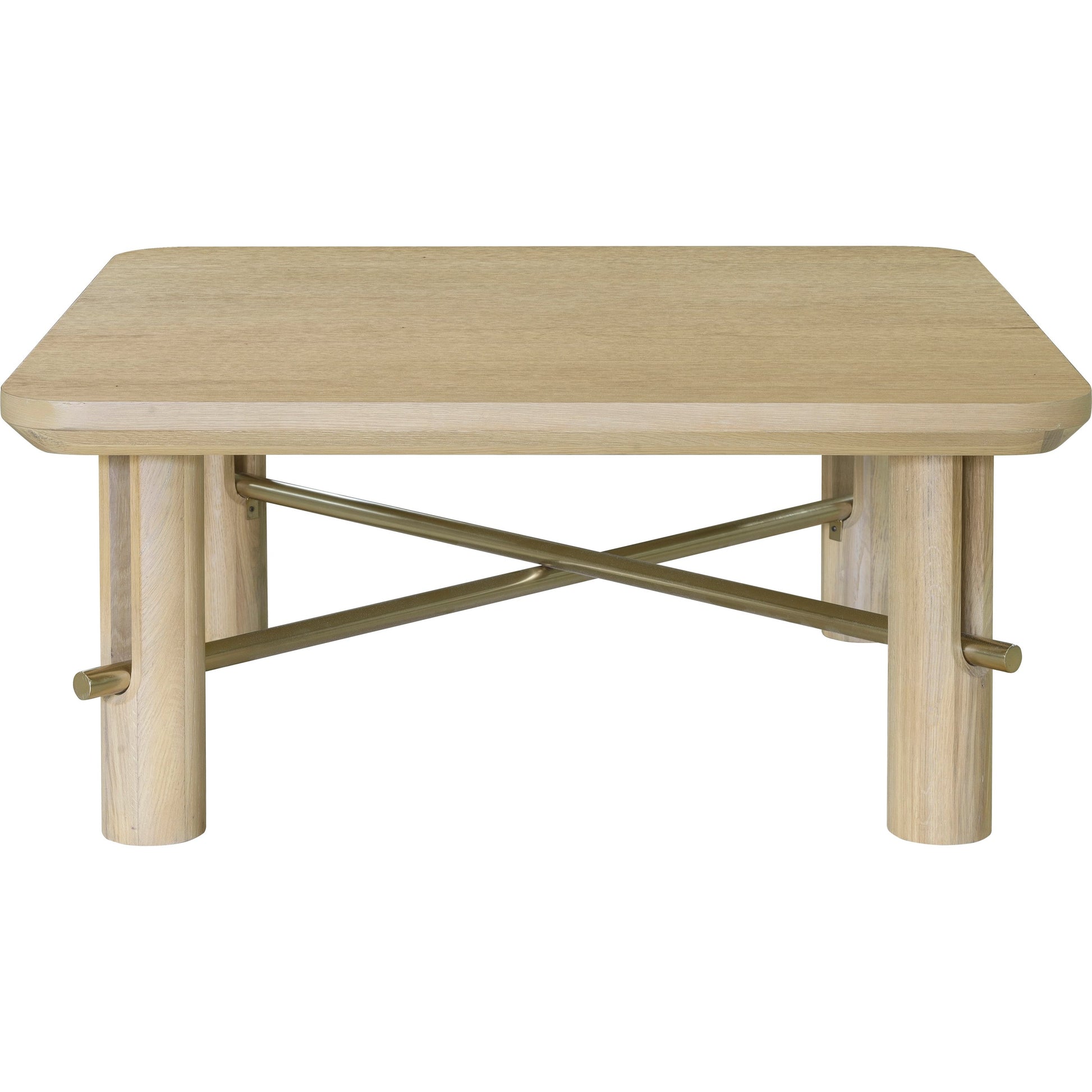 Valdo Coffee Table by Surya in clear, metallic brass and wood finish. Made from top: oak, base: metal in a modern style.