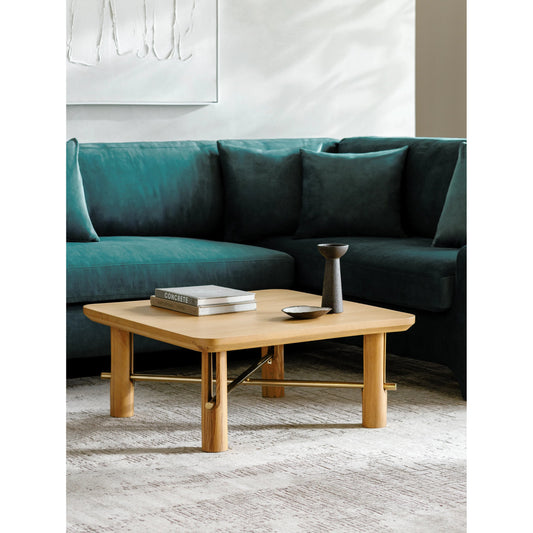 Valdo Coffee Table by Surya in top: wood, base: metallic - brass and wood finish. Made from top: oak, base: metal in a modern style.