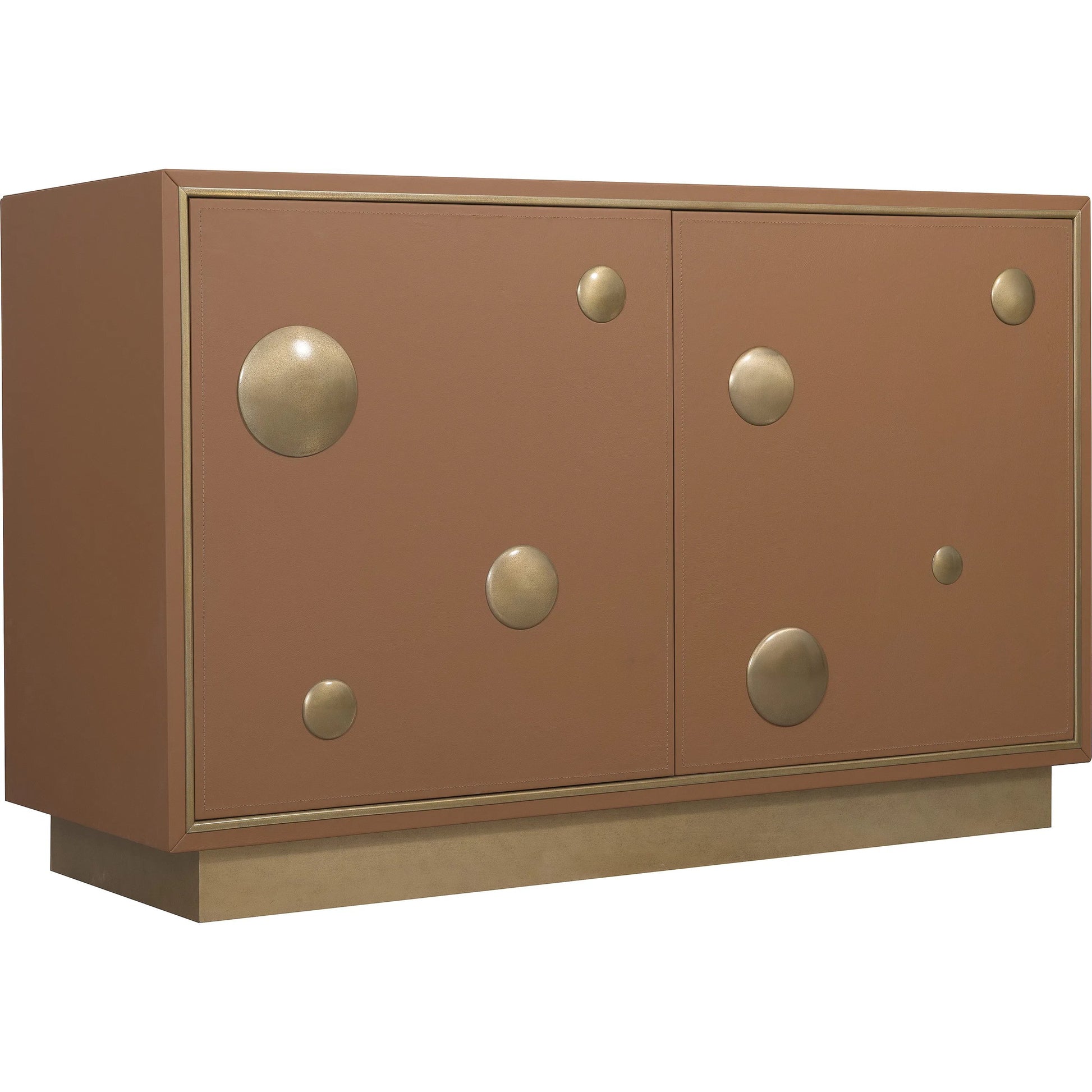 Melange Lottie Dottie Hall Chest by Hooker Furniture in brown leather, gold accent metal, gold plinth. Made from wood, leather, aluminum, fabric, 100% polyester in a modern style.