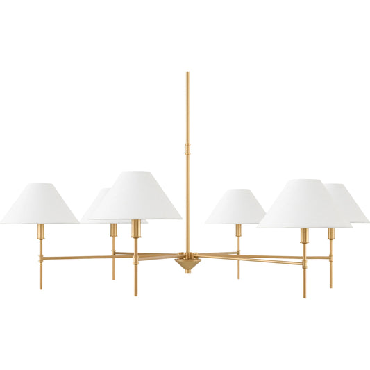 Vaglio Chandelier by Surya in gold. Made from iron, linen in a transitional style.