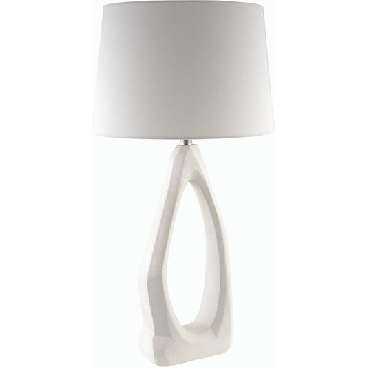 Vallis Accent Table Lamp - 535733 by Surya in body: white, shade: white, finial: metallic - silver, harp: metallic - nickel, cord: translucent and hand paintedplated. Made from resin, linen, polystyrene, iron in a modern sty