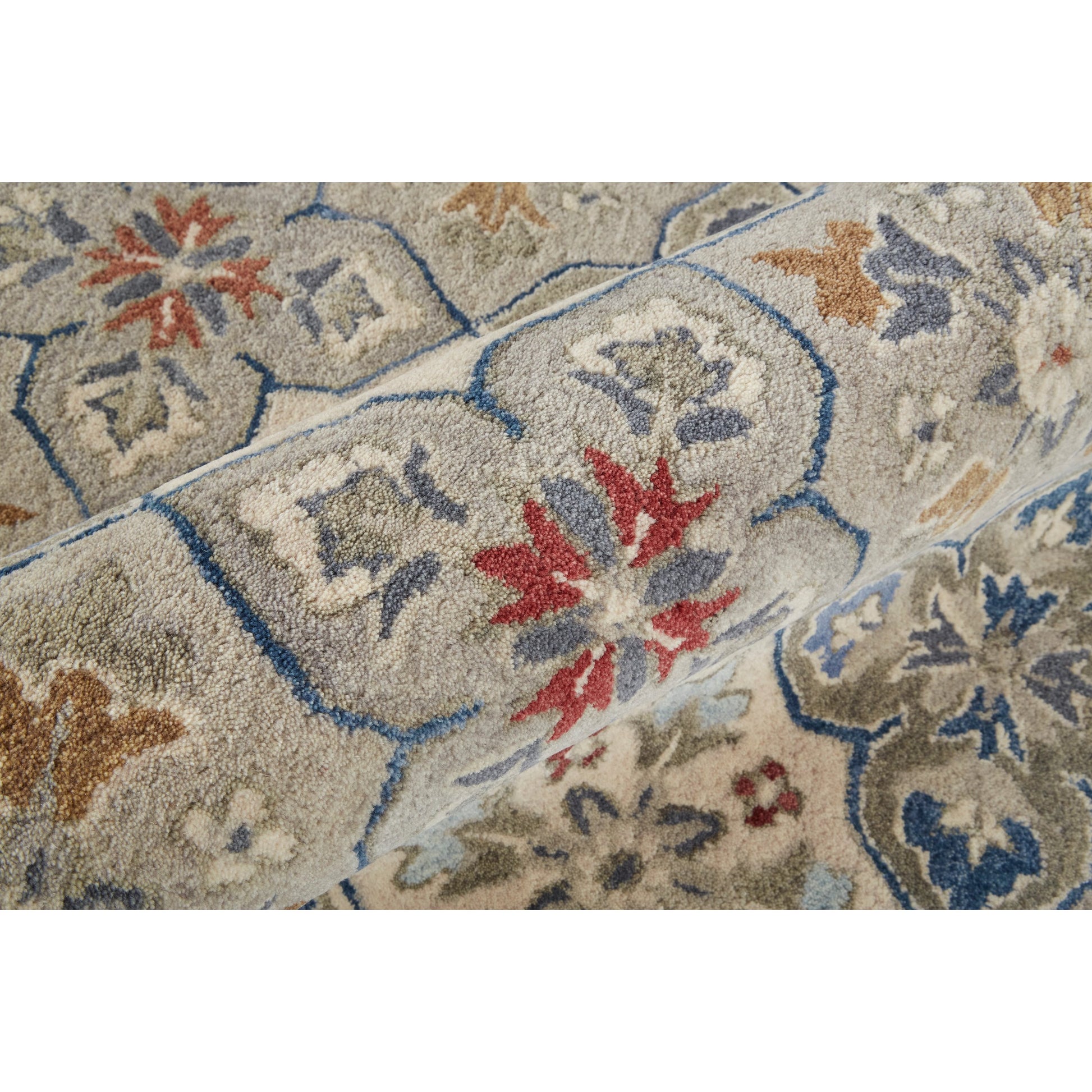 Rylan Transitional & Botanical Rug - 8638F by Feizy in taupe, ivory, red. Made from wool in a unique style.