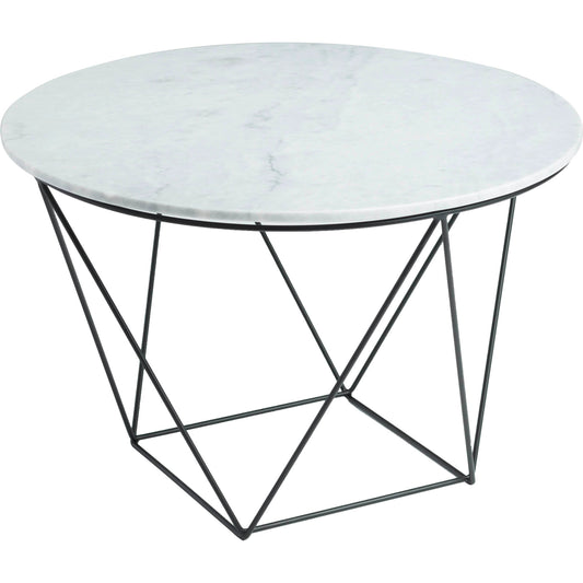 Valencia Round Side Table by LH Imports in white marble / black matte and black matte. Made from marble, iron in a modern style.