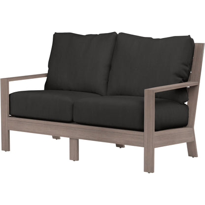 Laguna Outdoor Loveseat by Sunset West in browns. Made from aluminum in a modern style.