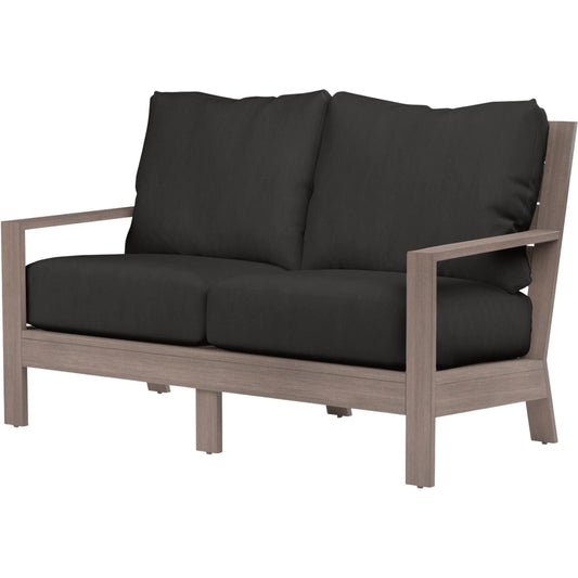Laguna Outdoor Loveseat by Sunset West in browns. Made from aluminum in a modern style.