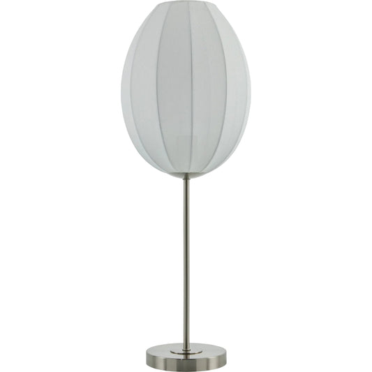 Vamo Accent Table Lamp by Livabliss in body: metallic - nickel; base: metallic - nickel; shade: white; cord: translucent and plated. Made from iron, linen in a modern style.