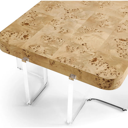 Veil Rectangular Cocktail Table by Jonathan Charles in natural mappa burl. Made from mappa burl in a modern style.
