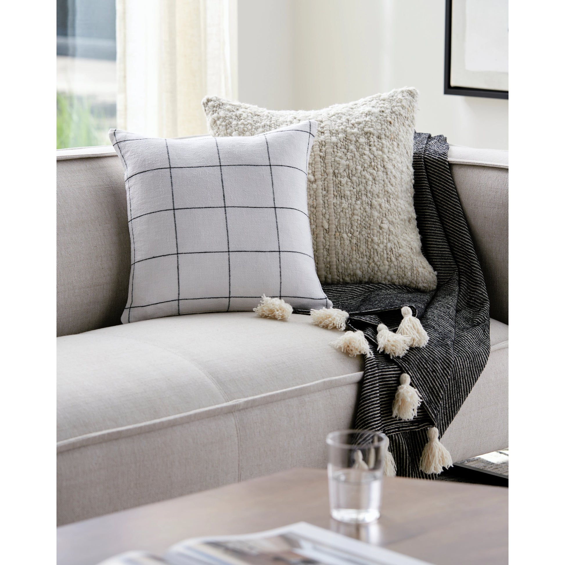 Vermont Pillow - 481780 by Surya in ivory, charcoal. Made from front: 100% linen, back: 100% linen in a modern style.