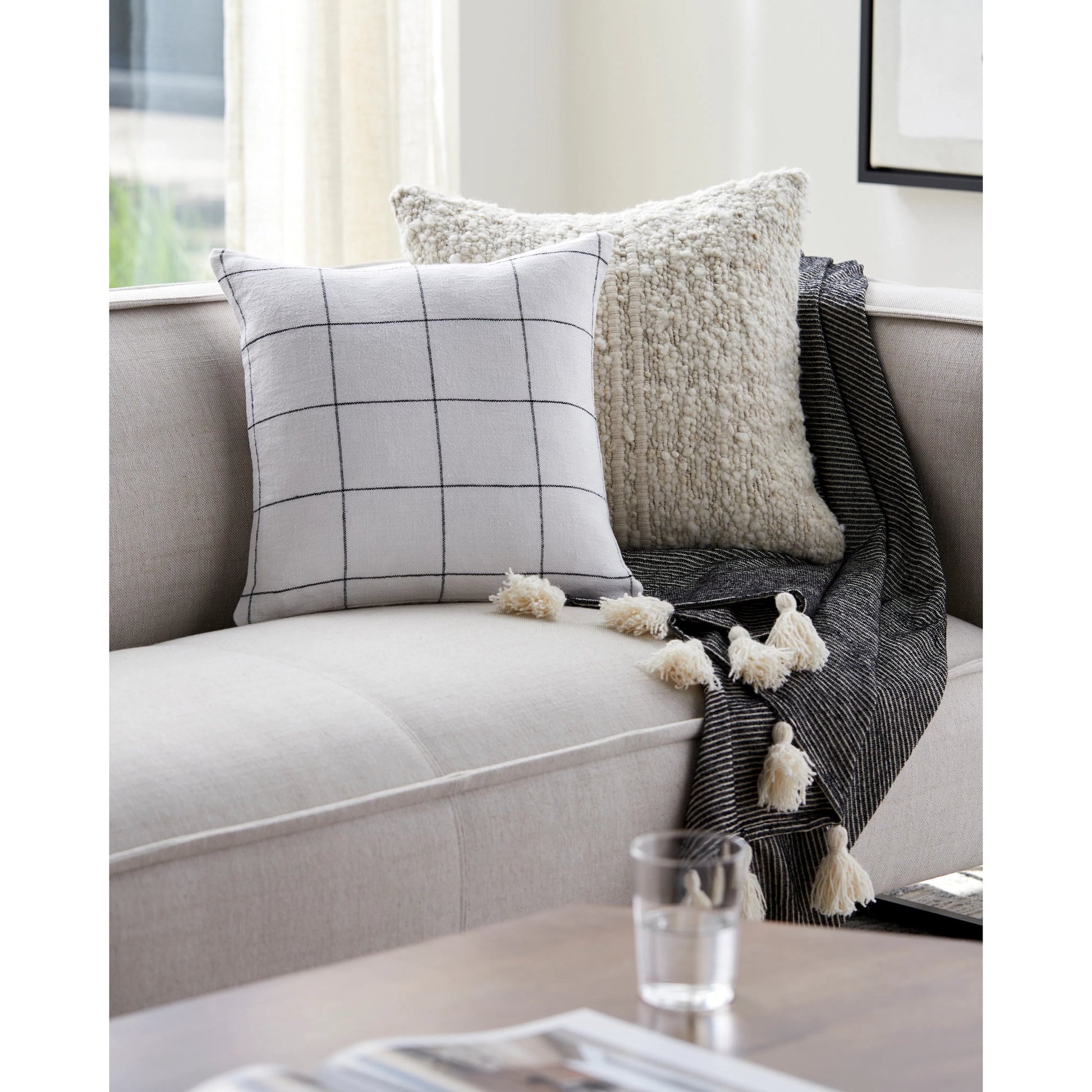 Vermont Pillow - 481780 by Surya in ivory, charcoal. Made from front: 100% linen, back: 100% linen in a modern style.