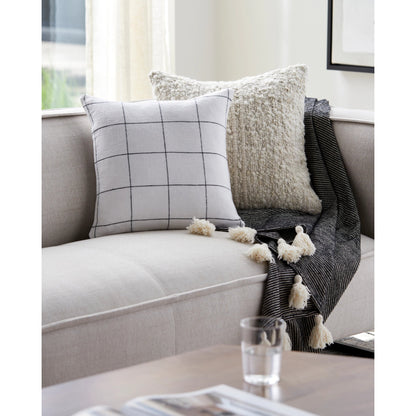 Vermont Pillow - 481780 by Surya in ivory, charcoal. Made from front: 100% linen, back: 100% linen in a modern style.