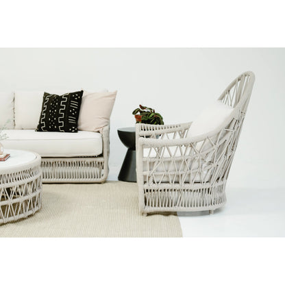 Dana Outdoor Rope Wing Chair in Linen by Sunset West in natural. Made from olefin rope in a coastal style.