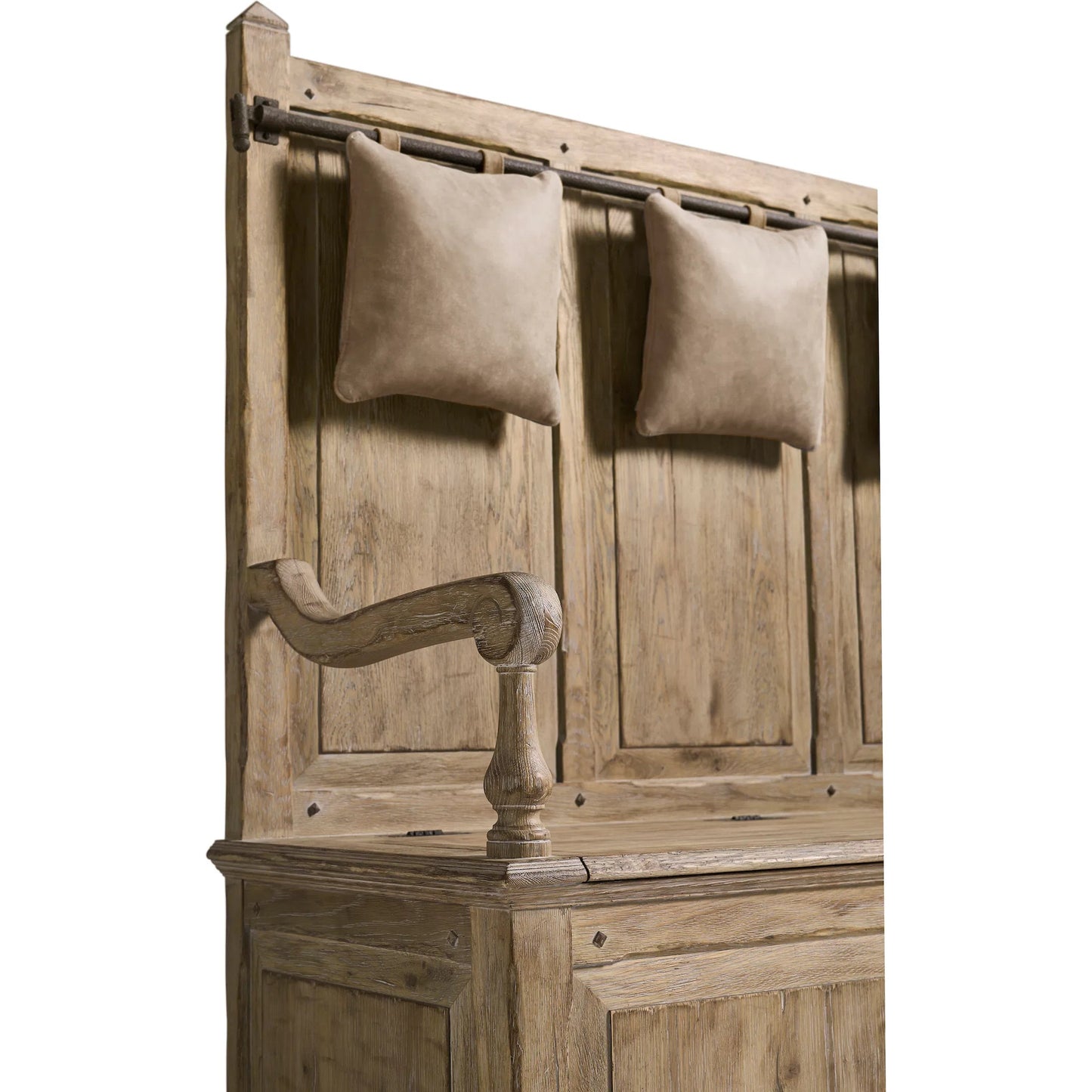002 SI-2462611 | Closeup | Sagehill Hall Bench by Jonathan Charles in timberon grey oak. Made from oak in a traditional style.