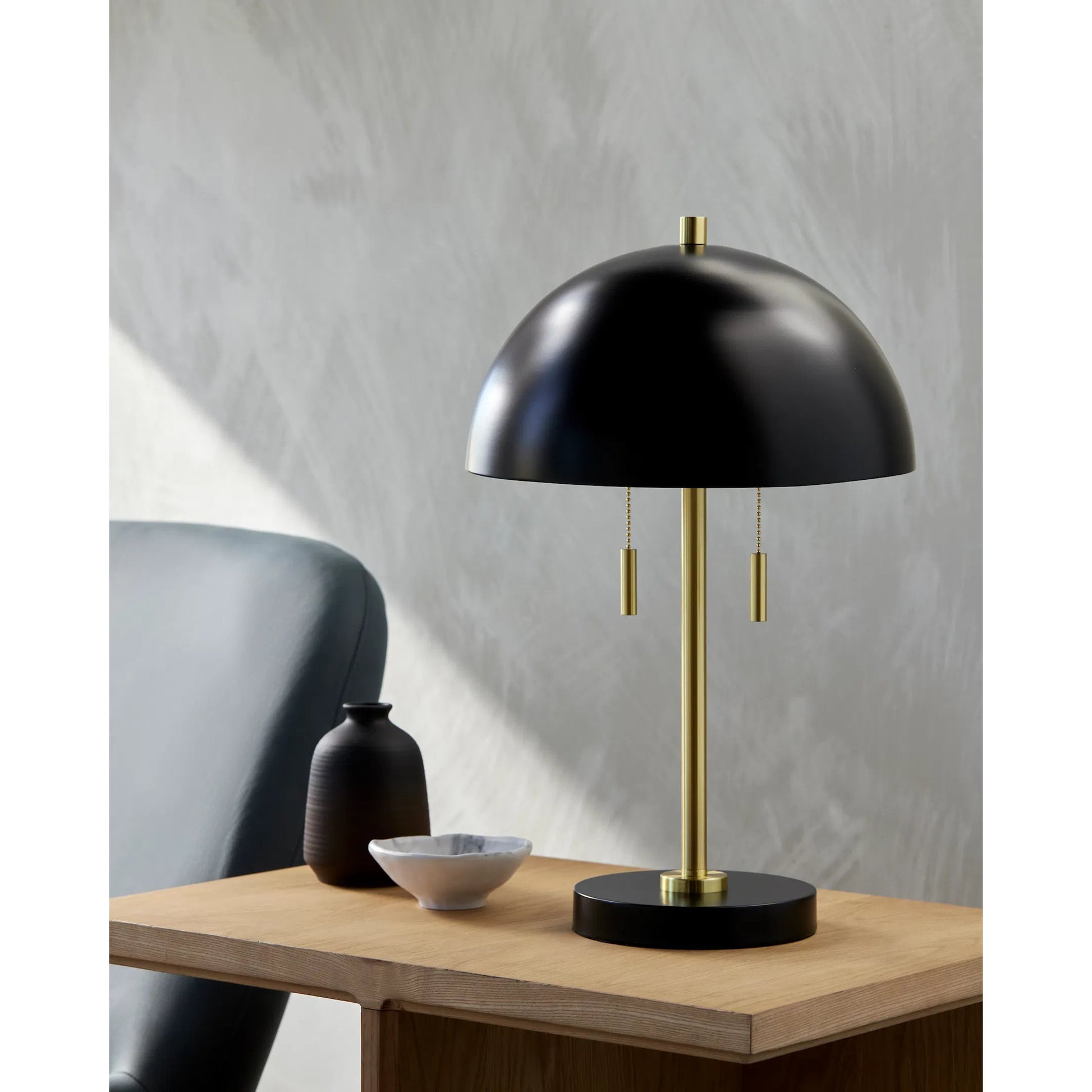 Vienne Accent Table Lamp.- 531761 by Livabliss in body: black, shade (outside): black, shade (inside): gold, finial: metallic - brass, harp: metallic - brass, cord: translucent and coloredplated. Made from iron, metal, polyeste