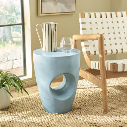 Allegan Accent Stool by HedgeApple Essentials in powder blue. Made from concrete in a unique style.
