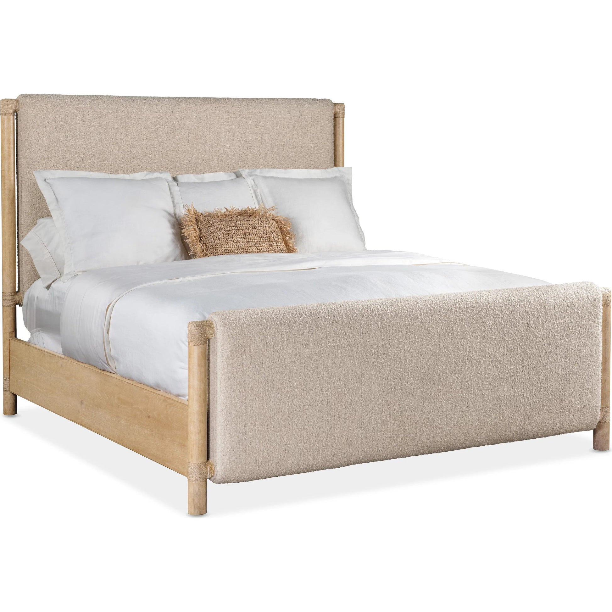 Retreat Upholstered Panel Bed by Hooker Furniture in beige. Made from 85% polyester, 10% acrylic, 5% cotton in a transitional style.